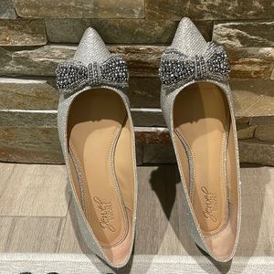 Jewel Badgley Mischka's Zanna flats - bow encrusted with sparkling rhinestones